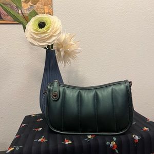 NWT Coach Dark Green Metallic Clutch With Quilting, Beautiful!!